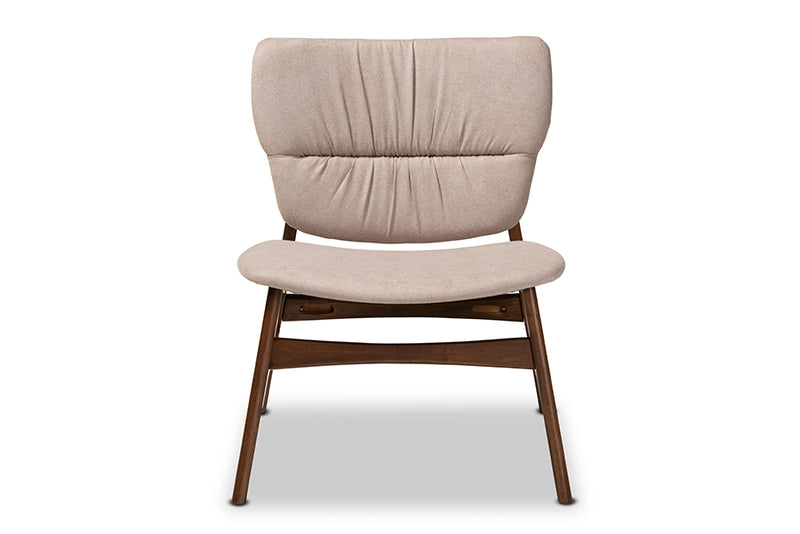 Laima Mid-Century Beige Fabric Upholstered and Walnut Brown Finished Wood Accent Chair