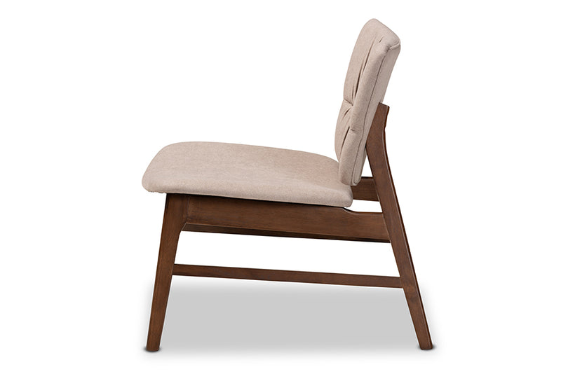 Laima Mid-Century Beige Fabric Upholstered and Walnut Brown Finished Wood Accent Chair