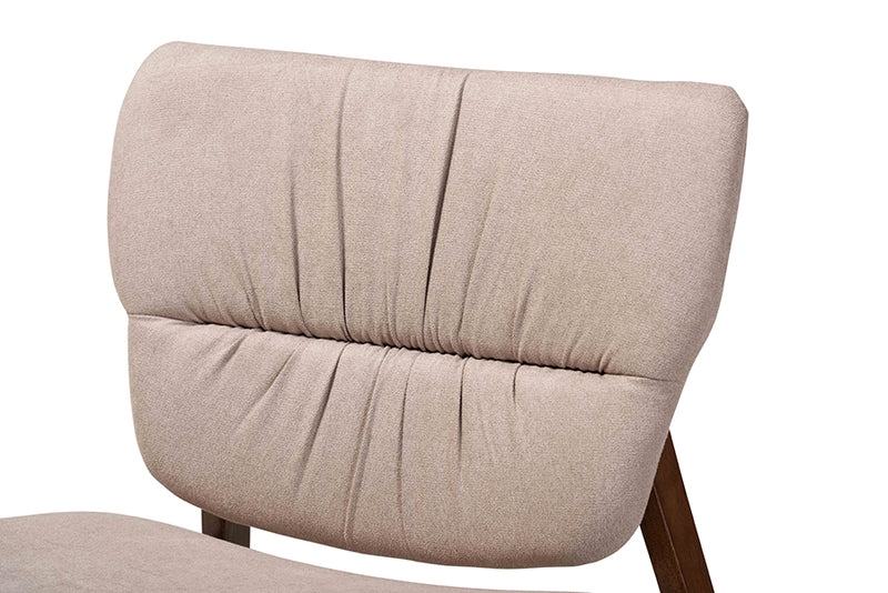 Laima Mid-Century Beige Fabric Upholstered and Walnut Brown Finished Wood Accent Chair