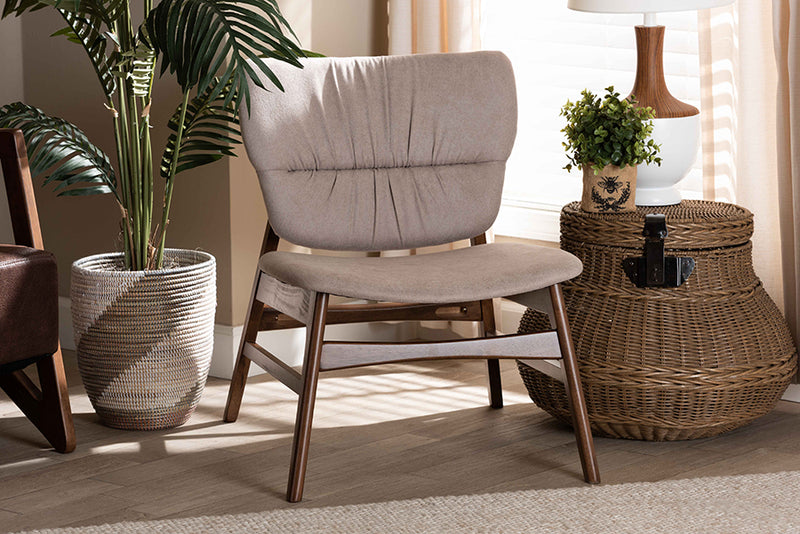 Laima Mid-Century Beige Fabric Upholstered and Walnut Brown Finished Wood Accent Chair