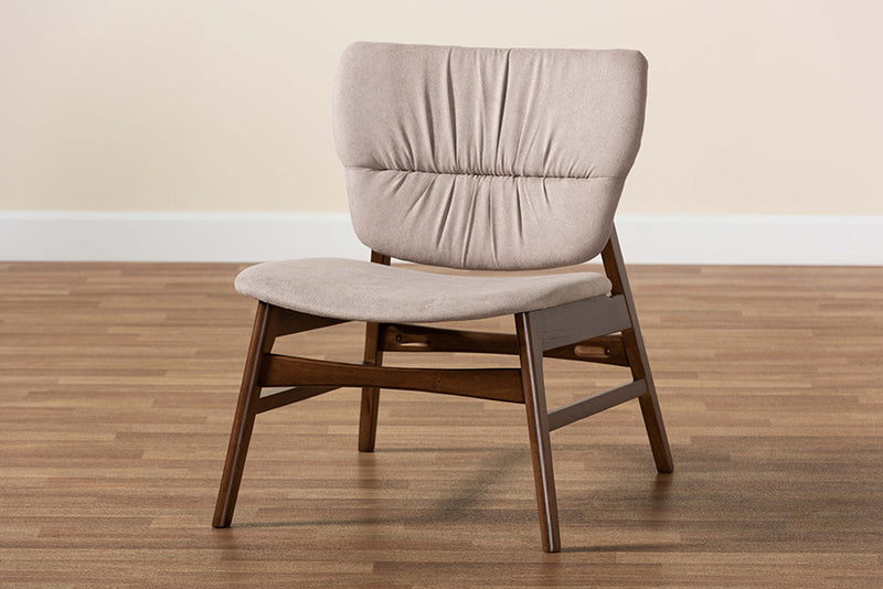 Laima Mid-Century Beige Fabric Upholstered and Walnut Brown Finished Wood Accent Chair