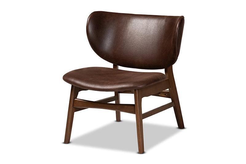 Naeva Dark Brown Faux Leather Effect and Walnut Brown Living Room Accent Chair Baxton
