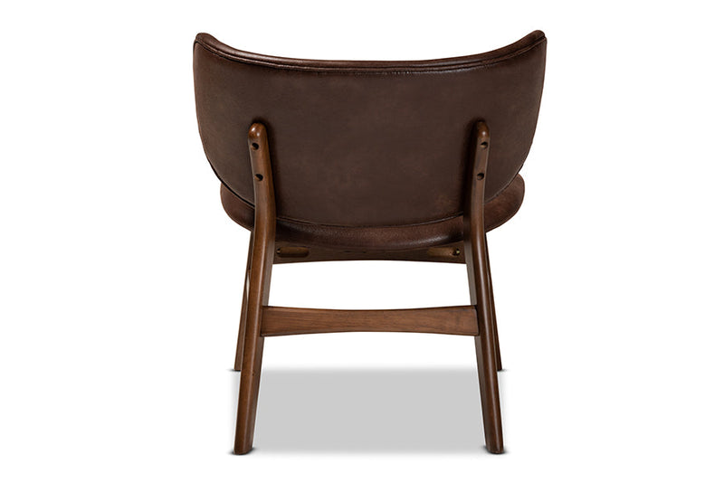 Naeva Dark Brown Faux Leather Effect and Walnut Brown Living Room Accent Chair Baxton