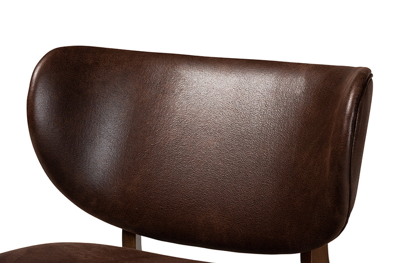 Naeva Mid-Century Modern Dark Brown Faux Leather Effect and Walnut Brown Finished Wood Living Room Accent Chair