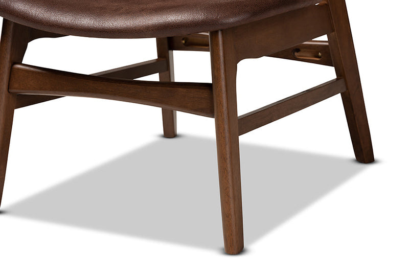 Naeva Dark Brown Faux Leather Effect and Walnut Brown Living Room Accent Chair Baxton