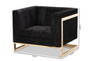 Herald Black Velvet Fabric Button Tufted Armchair w/Gold-Tone Frame Baxton