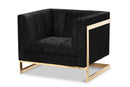 Herald Black Velvet Fabric Button Tufted Armchair w/Gold-Tone Frame Baxton