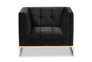 Herald Black Velvet Fabric Button Tufted Armchair w/Gold-Tone Frame Baxton
