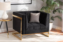 Herald Black Velvet Fabric Button Tufted Armchair w/Gold-Tone Frame Baxton