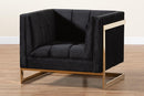 Herald Black Velvet Fabric Button Tufted Armchair w/Gold-Tone Frame Baxton
