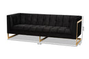 Herald Black Velvet Upholstered and Button Tufted Sofa w/Gold-Tone Frame Baxton