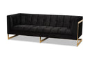 Herald Black Velvet Upholstered and Button Tufted Sofa w/Gold-Tone Frame Baxton
