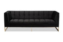 Herald Black Velvet Upholstered and Button Tufted Sofa w/Gold-Tone Frame Baxton