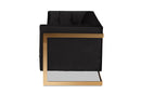 Herald Black Velvet Upholstered and Button Tufted Sofa w/Gold-Tone Frame Baxton