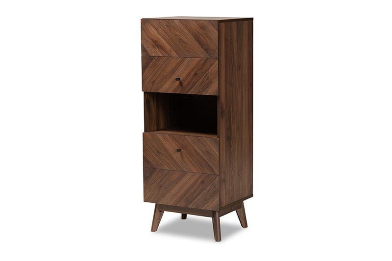 Leryn Mid-Century Modern Walnut Brown Finished Wood Storage Cabinet