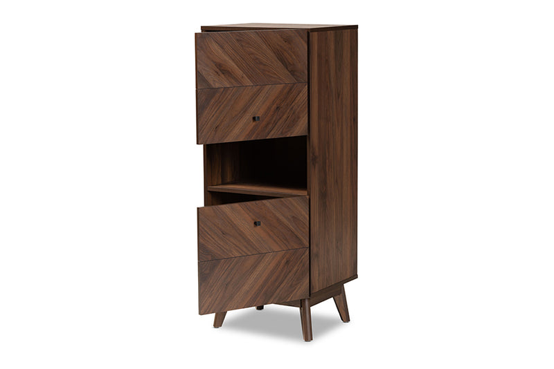 Leryn Mid-Century Modern Walnut Brown Finished Wood Storage Cabinet