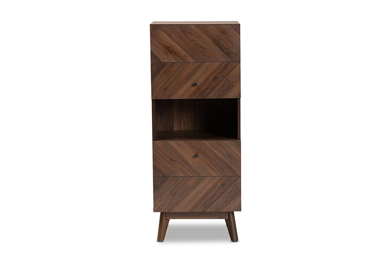 Leryn Mid-Century Modern Walnut Brown Finished Wood Storage Cabinet