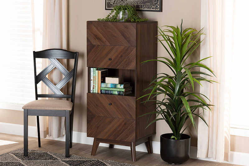 Leryn Mid-Century Modern Walnut Brown Finished Wood Storage Cabinet