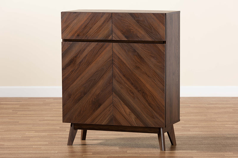 Leryn Mid-Century Modern Walnut Brown Finished Wood Shoe Cabinet