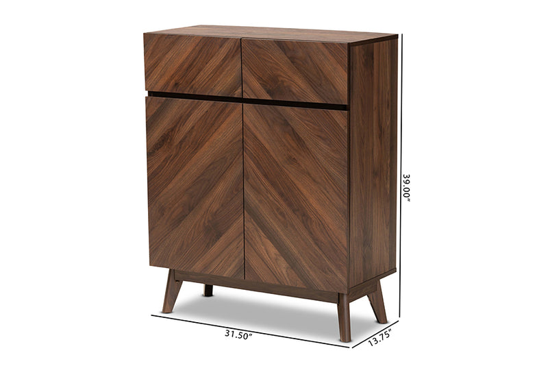 Leryn Mid-Century Modern Walnut Brown Finished Wood Shoe Cabinet