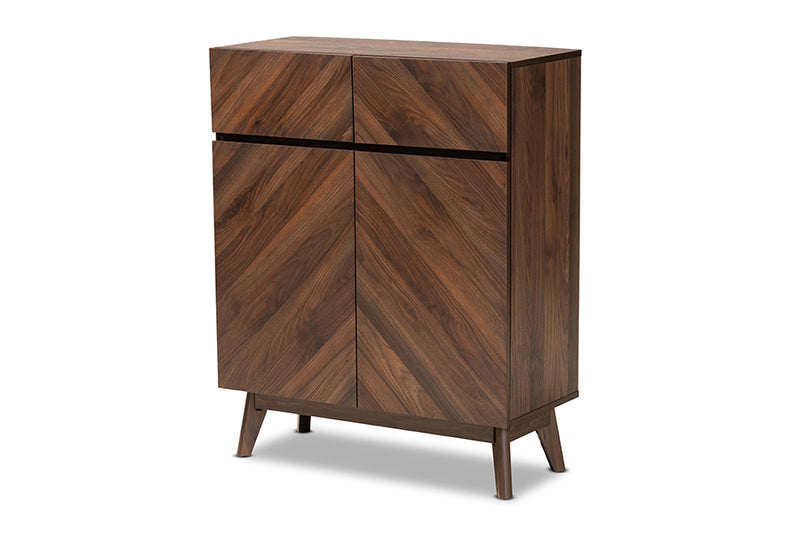 Leryn Mid-Century Modern Walnut Brown Finished Wood Shoe Cabinet