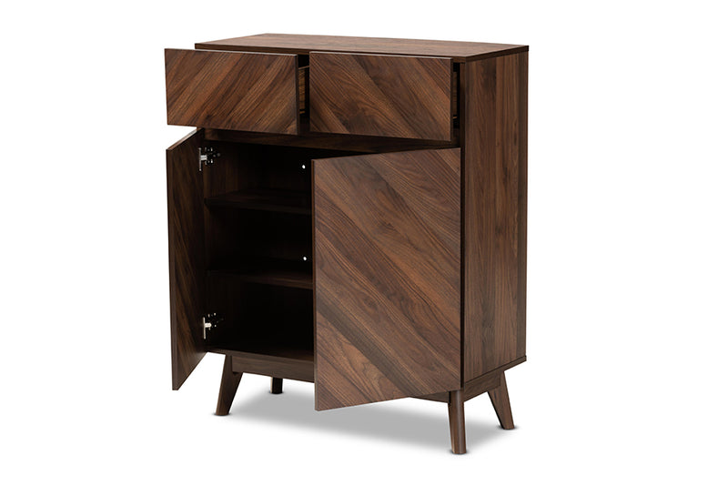 Leryn Mid-Century Modern Walnut Brown Finished Wood Shoe Cabinet