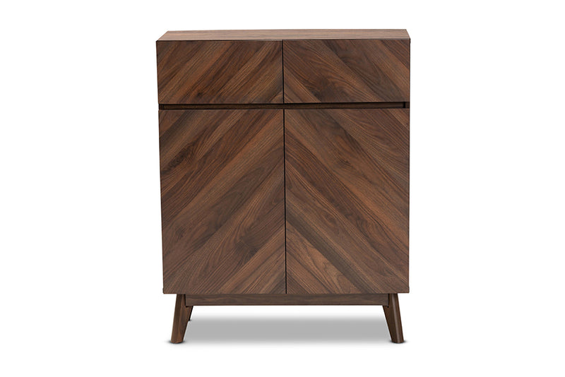 Leryn Mid-Century Modern Walnut Brown Finished Wood Shoe Cabinet