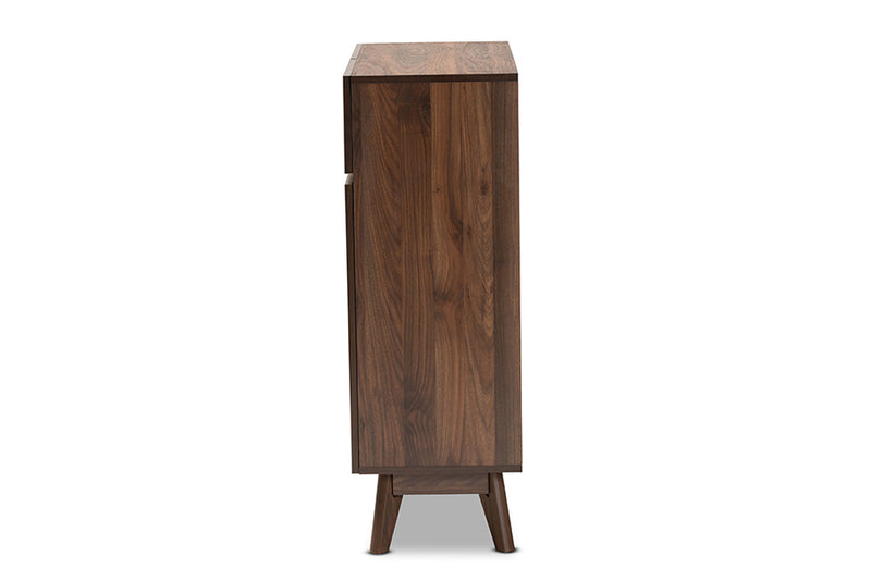 Leryn Mid-Century Modern Walnut Brown Finished Wood Shoe Cabinet