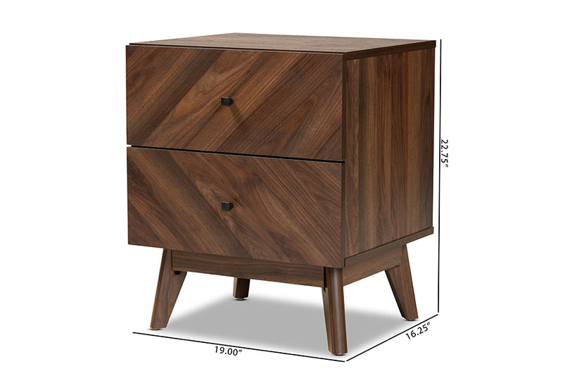 Leryn Mid-Century Modern Walnut Brown Finished Wood 2-Drawer Nightstand