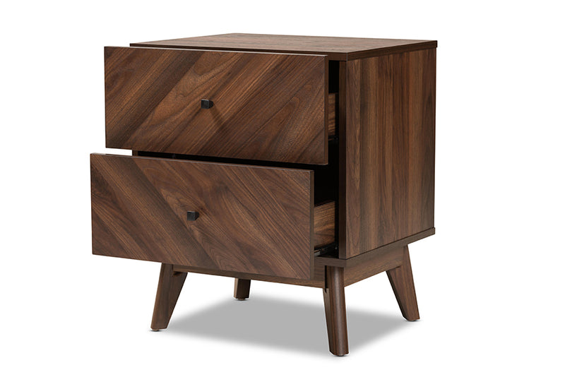 Leryn Mid-Century Modern Walnut Brown Finished Wood 2-Drawer Nightstand