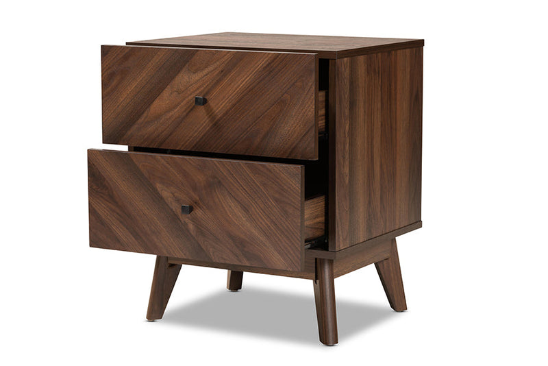 Leryn Walnut Brown 2-Drawer Nightstand Baxton