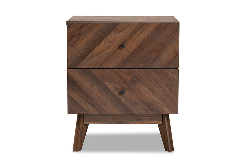 Leryn Mid-Century Modern Walnut Brown Finished Wood 2-Drawer Nightstand