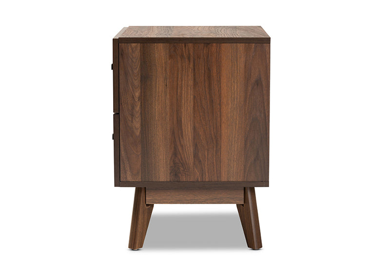 Leryn Mid-Century Modern Walnut Brown Finished Wood 2-Drawer Nightstand