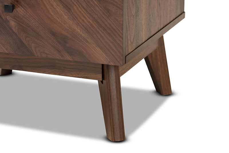 Leryn Mid-Century Modern Walnut Brown Finished Wood 2-Drawer Nightstand