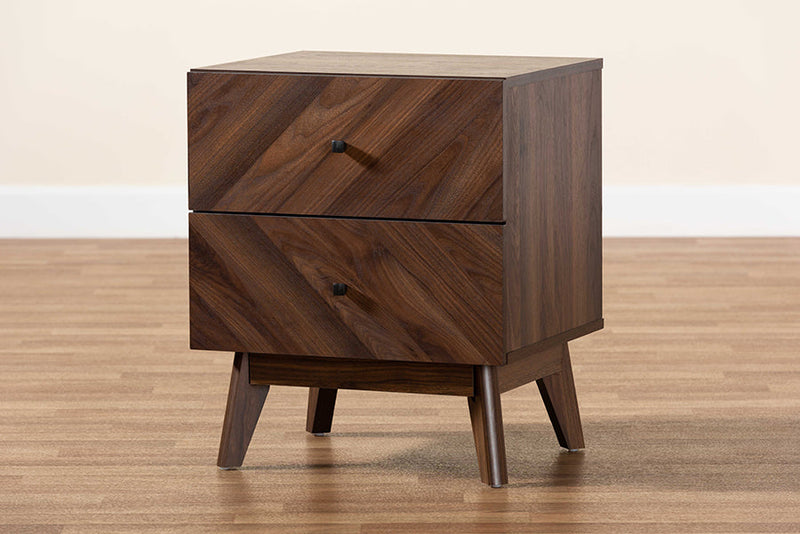 Leryn Walnut Brown 2-Drawer Nightstand Baxton