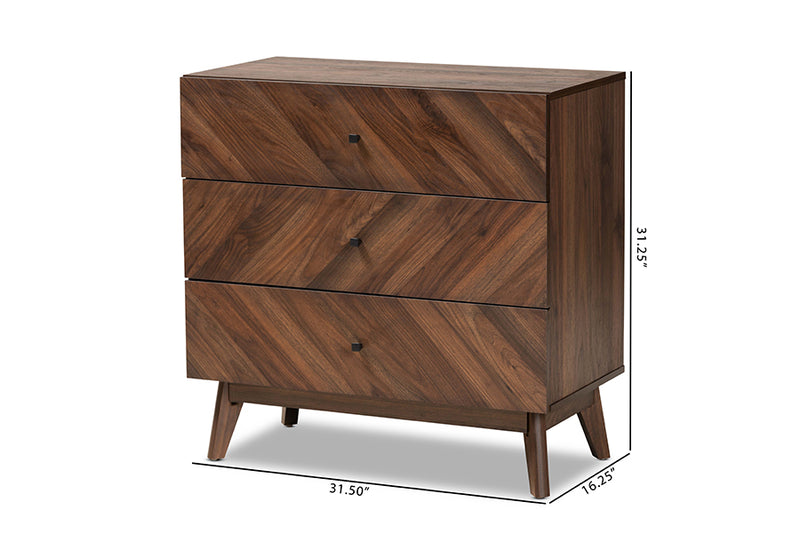 Leryn Mid-Century Modern Walnut Brown Finished Wood 3-Drawer Storage Chest