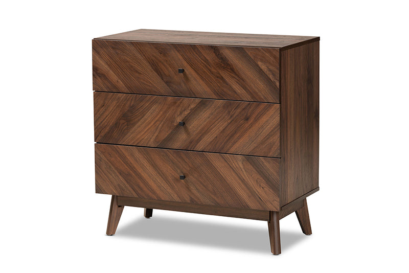 Leryn Mid-Century Modern Walnut Brown Finished Wood 3-Drawer Storage Chest