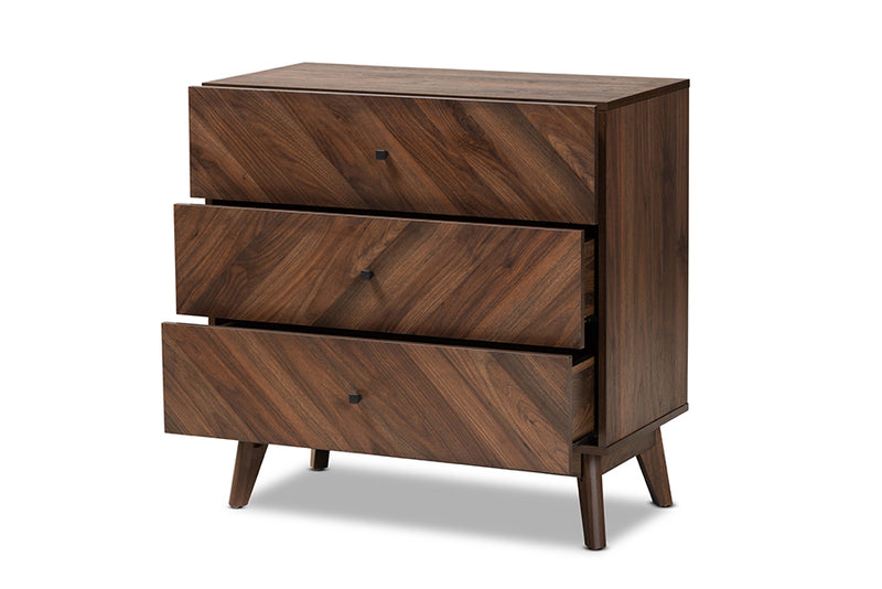 Leryn Mid-Century Modern Walnut Brown Finished Wood 3-Drawer Storage Chest