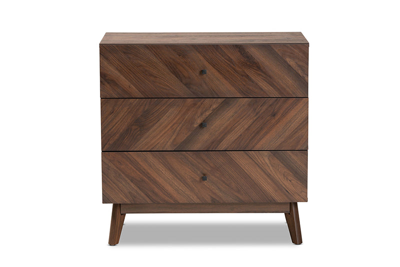 Leryn Mid-Century Modern Walnut Brown Finished Wood 3-Drawer Storage Chest