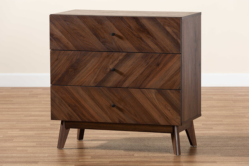 Leryn Mid-Century Modern Walnut Brown Finished Wood 3-Drawer Storage Chest