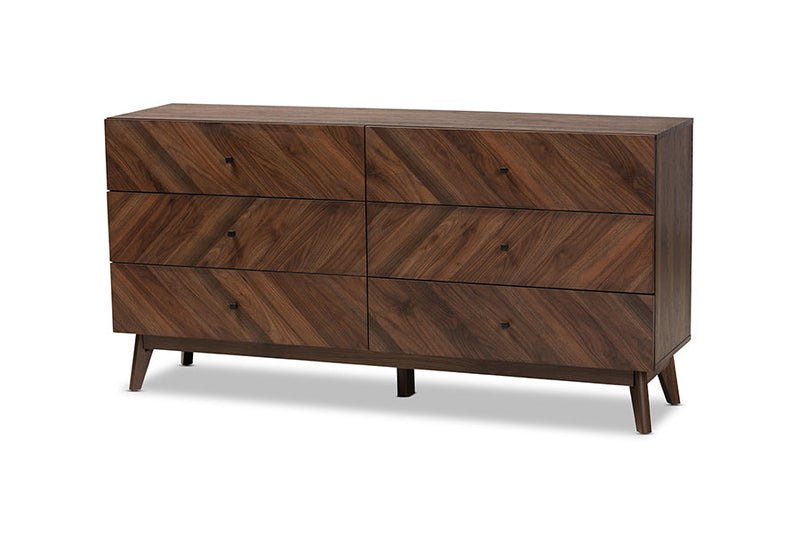 Leryn Walnut Brown 6-Drawer Dresser Baxton