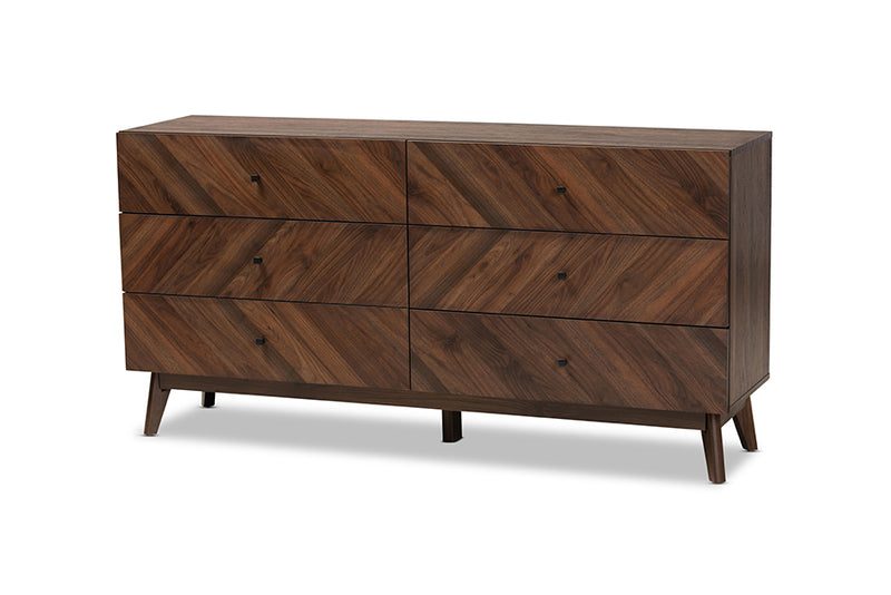 Leryn Mid-Century Modern Walnut Brown Finished Wood 6-Drawer Dresser