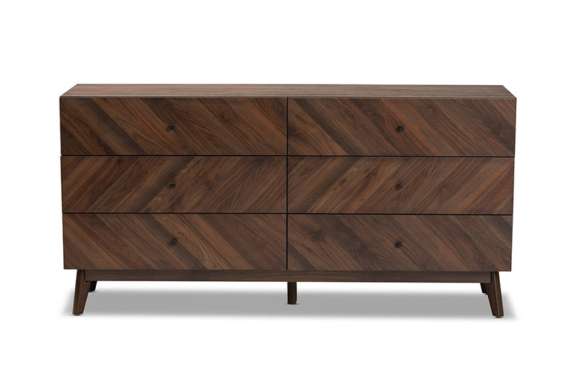 Leryn Mid-Century Modern Walnut Brown Finished Wood 6-Drawer Dresser