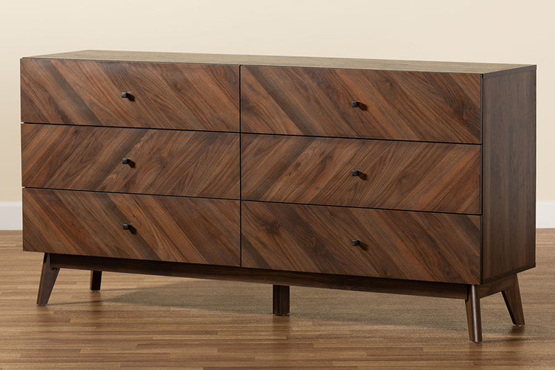 Leryn Walnut Brown 6-Drawer Dresser Baxton