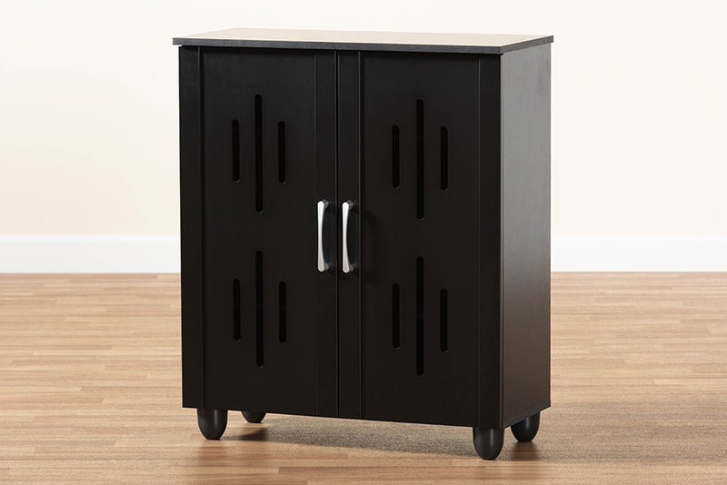 Talon Modern and Contemporary Black Finished Wood 2-Door Shoe Storage Cabinet