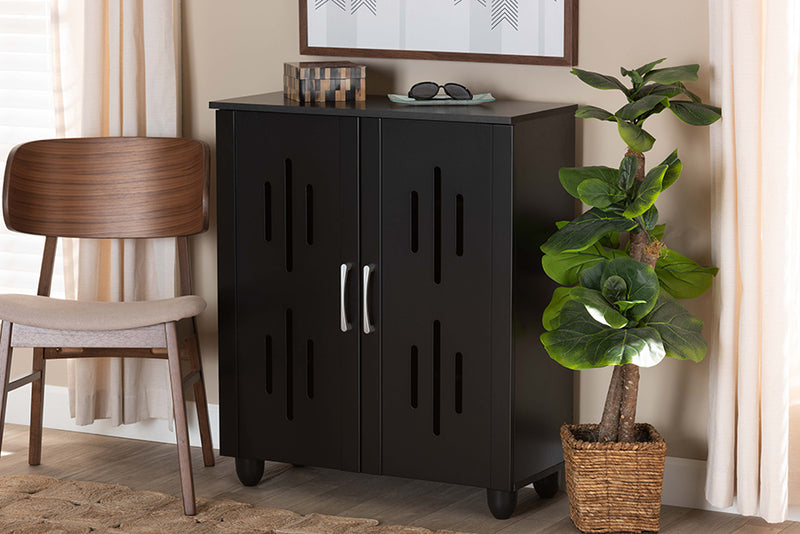 Talon Modern and Contemporary Black Finished Wood 2-Door Shoe Storage Cabinet