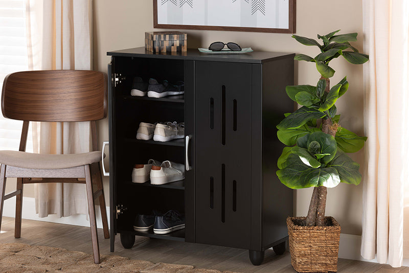 Talon Modern and Contemporary Black Finished Wood 2-Door Shoe Storage Cabinet