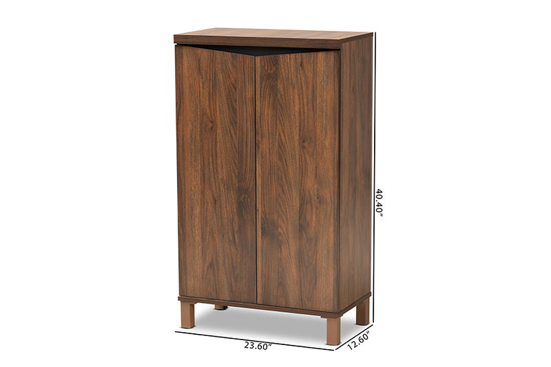 Toby Modern and Contemporary Two-Tone Walnut Brown and Dark Gray Finished Wood 2-Door Shoe Storage Cabinet