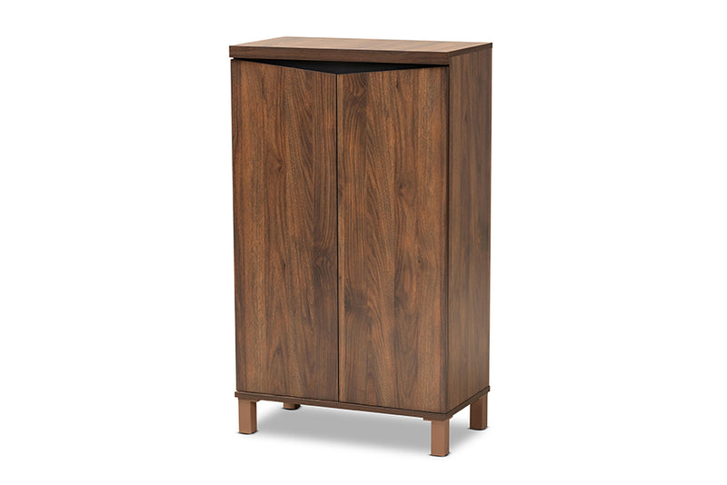 Toby Modern and Contemporary Two-Tone Walnut Brown and Dark Gray Finished Wood 2-Door Shoe Storage Cabinet