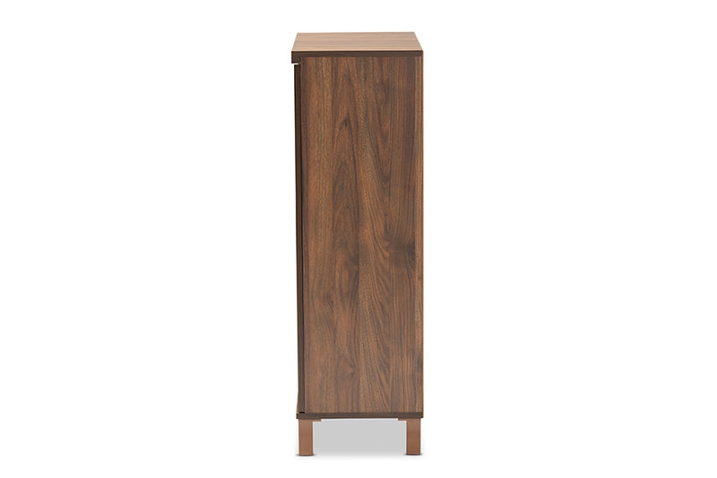 Toby Modern and Contemporary Two-Tone Walnut Brown and Dark Gray Finished Wood 2-Door Shoe Storage Cabinet